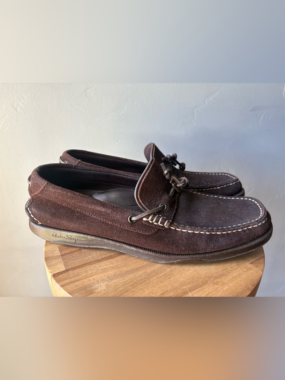 Vintage Salvatore Ferragamo Brown Suede Boat Shoes ~ Size 10
